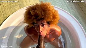 two black guys in hot tub jerking