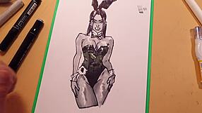 Drawn hot sexy girl in latex sketch