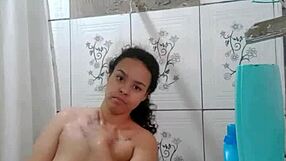 Gostosa Latina Brunette Showers, Exposing Her Wet Pussy And Big Ass