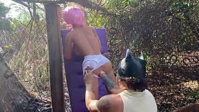 fucking the blonde's ass again with sex toy.