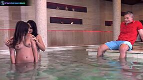 Aida sweet and anina silk in pool threesome doggystyle!