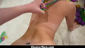 Does this sexy step mom suck her stepson's cock? Watch her slobber all over it!