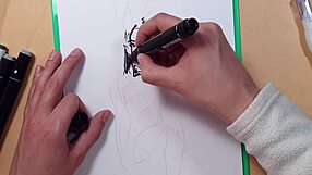 Drawn hot sexy girl in latex sketch