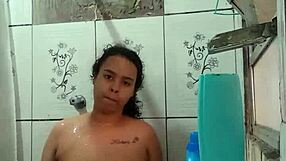 Gostosa Latina Brunette Showers, Exposing Her Wet Pussy And Big Ass