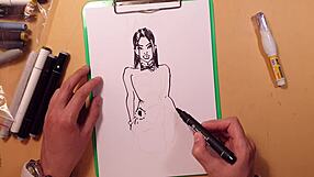 Drawn hot sexy girl in latex sketch