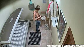 Blonde cutie in public interview