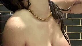 hard cum in the shower with big tits milf masturbation solo bathing