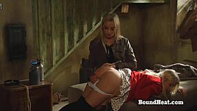 Big ass lesbian slave bent over gets fingered and spanked by mistress