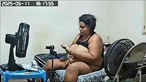 delicious chubby brazilian bbw stepmother with big natural tits bathing and showing her pussy to her stepson