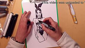 Drawn hot sexy girl in latex sketch