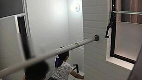 Spying on Spanish teacher fucking lover in bathroom