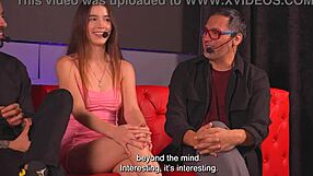 Hey, big tits Mexican woman bangs a fan in public show! 😍