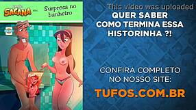 Surprise in the bathroom with a young girl scared by the size.