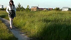 a random guy jerks off and cums in the panties of a beautiful brunette milf on the street