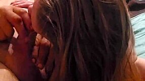 sexy redhead sucking cock with teasing ball licking and deepthroat