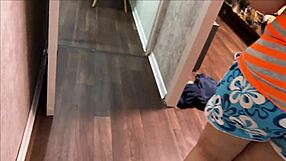 Stepmom in toilet surprised by stepson for anal sex.