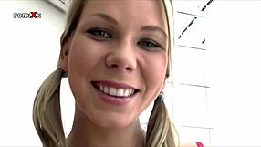 Blonde babe sucks balls and gets facial cumshot 😏