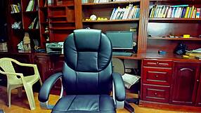 The secretary indulges in anal masturbation at the office, watched by her cuckold husband