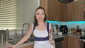 Tiny maid with big tits begs for a raise in roleplay!