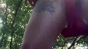 Naughty public peeing through bikini pants