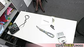 Busty milf shoplifter in heels offers trembling pussy to mall cop