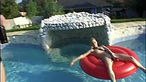 True College Girls Suck and Ride in Outdoor Pool Scene
