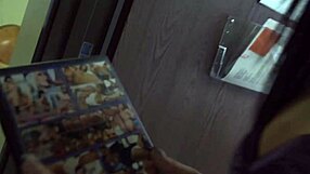 working with the brunette secretary in the office.