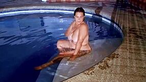 Stepsister fucked outdoors in pool, big tits bounce, stepbrother hardcore