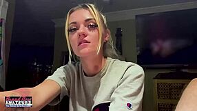 Hey, watch this petite mature blonde rub her nipples and finger her shaved pussy deeply!