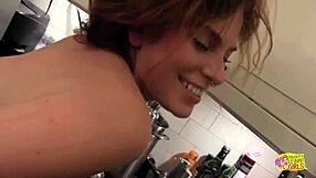 Ever seen inked brunette girlfriends turn up the heat in their first lesbian kitchen vid?