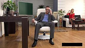 New piss concept with blonde in glasses bent over for mouthful cum