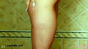 Elegant shy blonde teen 18+ refreshed after a steamy shower