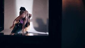 The ebony model transformed herself completely, riding and tribbing for approval in an interracial scene