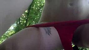 Naughty public peeing through bikini pants