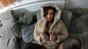 i play with cum on my soft nylon lingerie and down-jackets, teasing my ass and licking it