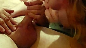 sexy redhead sucking cock with teasing ball licking and deepthroat