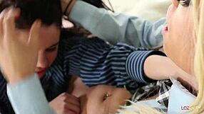 Black Haired Hottie And Perverted Busty Blond Lesbian Licking Pussy Fingering Big Ass On Couch