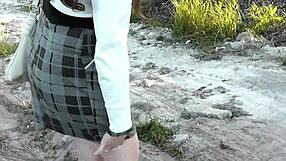 a random guy jerks off and cums in the panties of a beautiful brunette milf on the street