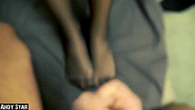 Cum On My Nylon Feet After Intense Footjob, Ebony Girl!