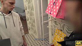 Debt4k Russian shopaholic teen screwed by debt collector while husband watches