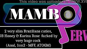 two slim brazilian cuties in honey anal threesome, tall girl rides monster cock 😍