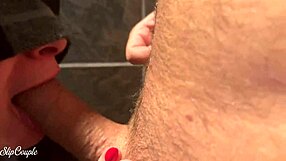Cute Babe Delivers Sloppy Blowjob in Public Toilet After Handjob Under Restaurant Table