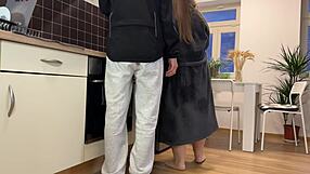 omg, stepmother-in-law gets son-in-law to finish on her naughty ass in kitchen! 😜