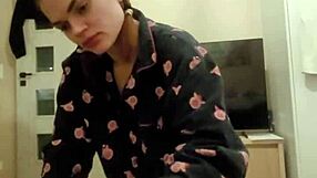 Redhead roommate gives blowjob and spits cum on dick