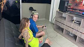 Damn, my gamer stepbrother bangs me hard while gaming!