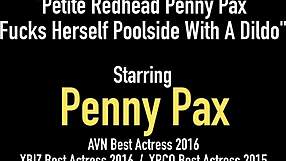 petite redhead penny pax pleasures herself poolside with dildo