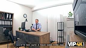 Bank lady boss indulges in wild office orgasms with subordinate