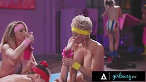 Girlsway Petite Blonde Discovers Retro Training Class Ends With Amazing Orgy