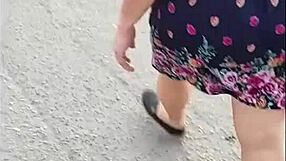 Following The Curvy Mature Latina Teacher On The Street In Skirt And Thong!