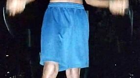 Homemade workout with athletic teacher in park